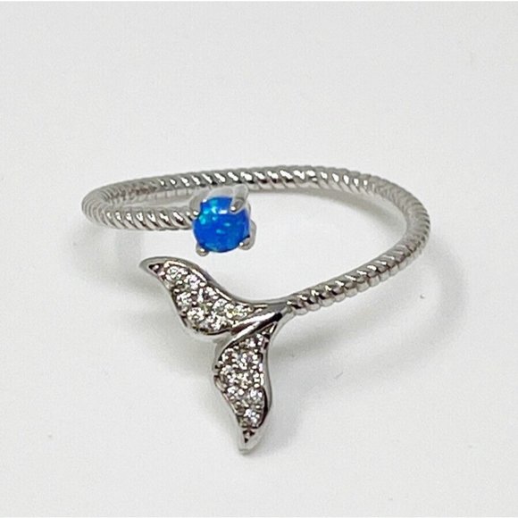 MDJ Michael Drechsler Sterling Silver Lab Created Blue Opal Mermaid Tail Ring - Picture 1 of 7